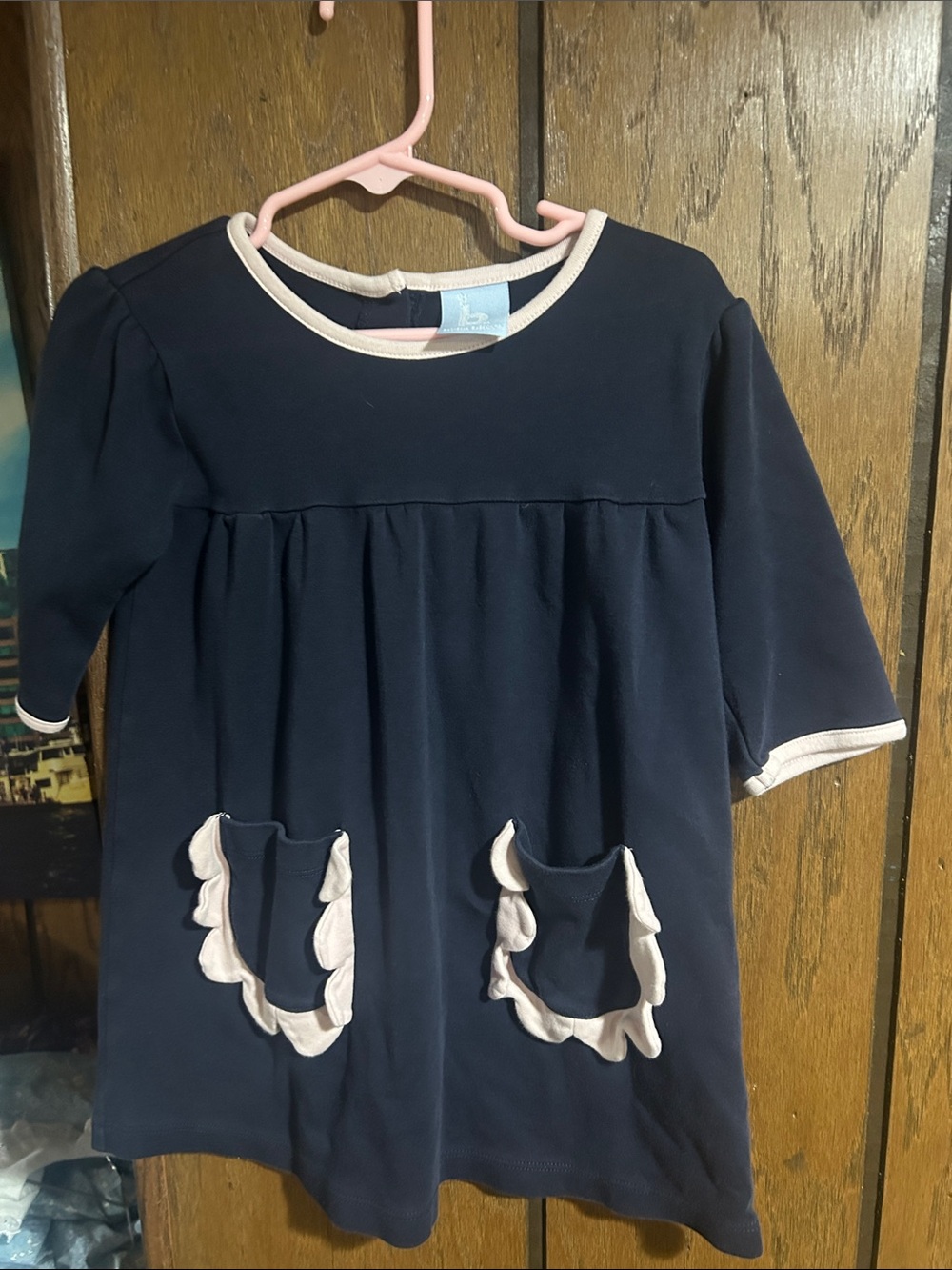 bella bliss Navy Dress with Cream Ruffle-Trim Pockets